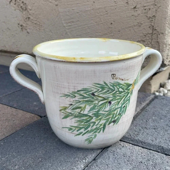 Sur La Table Cream Ceramic Rosmarino Herb Italian Planter Pot Vase with Handles - Picture 1 of 6